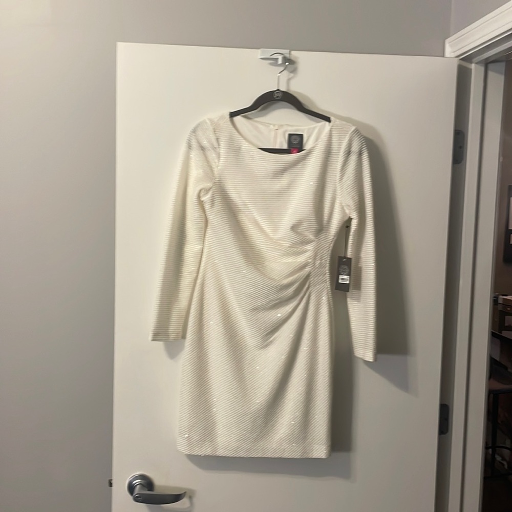 Vince Camuto white sequened sheath dress